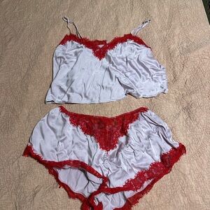 Elegant Red and lilac Lace Sleepwear Set